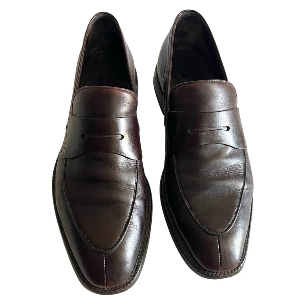 HUGO BOSS Penny Loafers Men's Dark Brown Leather Dress Shoes Loafers Size 10